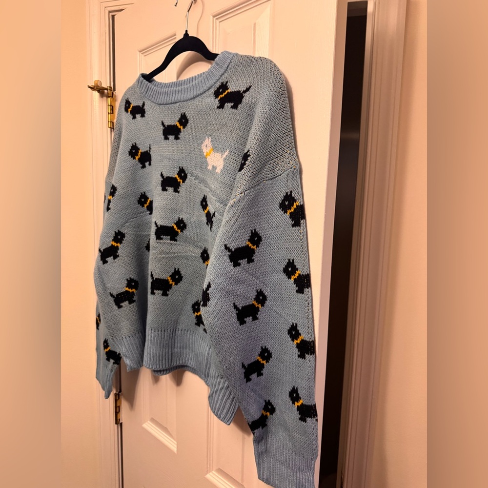 NWT Stranger Things Season 5 Erica Scottie Dog Sweater XL Blue No Boundaries - Picture 10 of 12